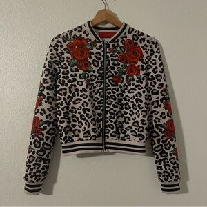 Akira Chicago Red Label Women’s Leopard and Rose Print Bomber Jacket